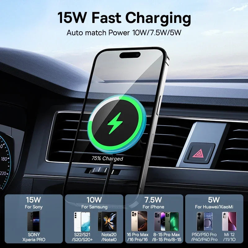 Baseus Magnetic Wireless Charger Car Phone Holder 15W Fast Charging Wireless Car Charger Holder For iPhone 16 15 14 13 Car Mount