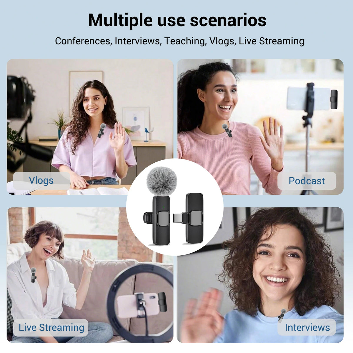 Professional Wireless Lavalier Microphone for Smartphone & computers