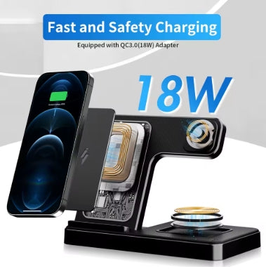 4-in-1 Wireless Charging Station – 18W Fast Charge for iPhone, Apple Watch, AirPods & Samsung