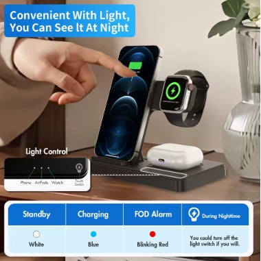 4-in-1 Wireless Charging Station – 18W Fast Charge for iPhone, Apple Watch, AirPods & Samsung